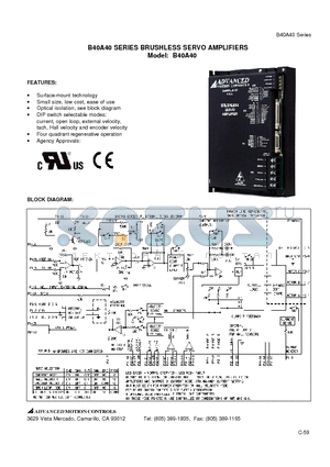 B40A40 datasheet - BRUSHLESS SERVO AMPLIFIERS