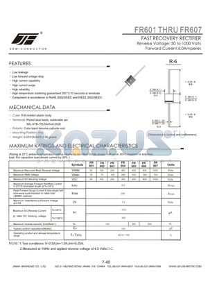 FR603 datasheet - FAST RECOVERY RECTIFIER