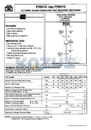 FR603G datasheet - 6.0 AMPS. GLASS PASSIVATED FAST RECOVERY RECTIFIERS