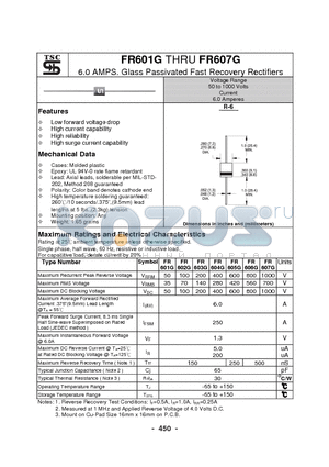 FR603G datasheet - 6.0 AMPS. Glass Passivated Fast Recovery Rectifiers