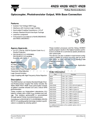 4N28-X009 datasheet - Optocoupler, Phototransistor Output, With Base Connection