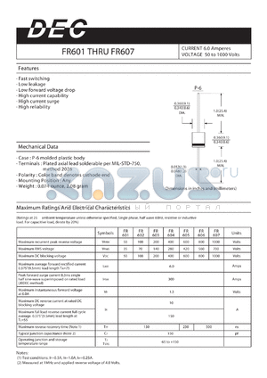 FR604 datasheet - CURRENT 6.0 Amperes VOLTAGE 50 to 1000 Volts