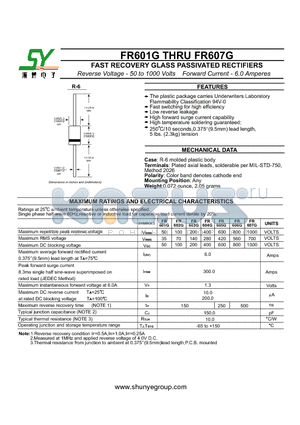 FR604G datasheet - FAST RECOVERY GLASS PASSIVATED RECTIFIERS
