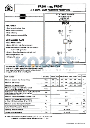 FR605 datasheet - 6.0 AMPS. FAST RECOVERY RECTIFIERS