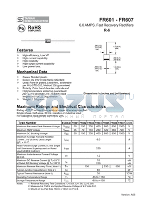 FR605 datasheet - 6.0 AMPS. Fast Recovery Rectifiers