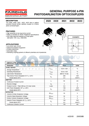 4N31300 datasheet - GENERAL PURPOSE 6-PIN PHOTODARLINGTON OPTOCOUPLERS