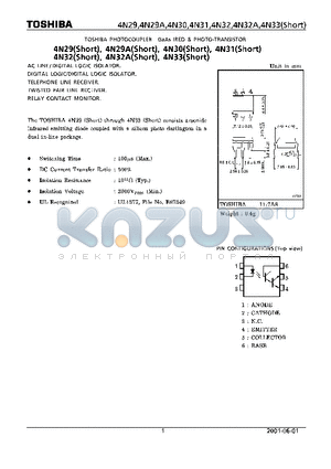 4N32 datasheet - TOSHBA PHOTOCOUPLER GaAs IRED & PHOTO-TRANSISTOR