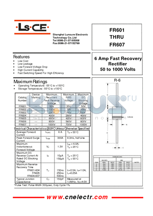 FR606 datasheet - 6Amp fast recovery rectifier 50 to 1000 volts