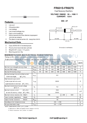 FR606S datasheet - Fast Recovery Rectifiers