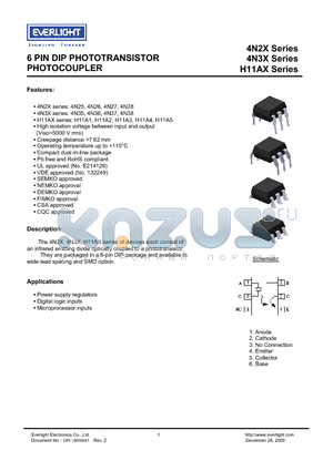 4N35 datasheet - 6 PIN DIP PHOTOTRANSISTOR