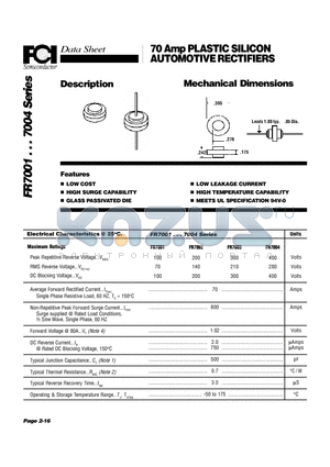 FR7003 datasheet - 70 Amp PLASTIC SILICON AUTOMOTIVE RECTIFIERS