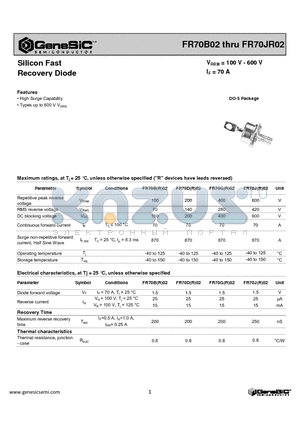 FR70B02 datasheet - Silicon Fast Recovery Diode