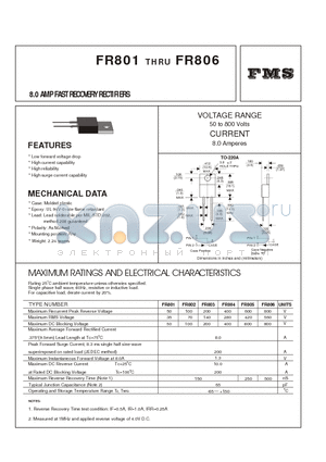 FR802 datasheet - 8.0 AMP FAST RECOVERY RECTIFIERS