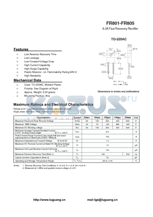 FR802 datasheet - 8.0A Fast Recovery Rectifier