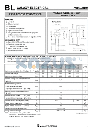 FR803 datasheet - FAST RECOVERY RECTIFIER