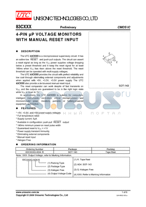 83CXXXG-AD4-R datasheet - 4-PIN lP VOLTAGE MONITORS WITH MANUAL RESET INPUT