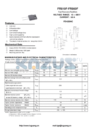 FR810F datasheet - Fast Recovery Rectifiers