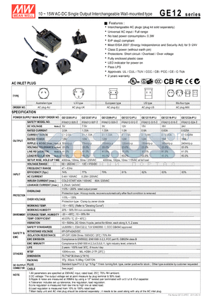 FRA012-S18-I datasheet - 10~15WAC-DC Single Output Interchangeable Wall-mounted type