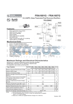 FRA1601G_10 datasheet - 16.0 AMPS. Glass Passivated Fast Recovery Rectifiers