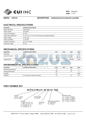 ACZ16BR2E-20FA1-12 datasheet - mechanical incremental encoder