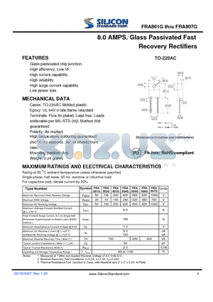 FRA803G datasheet - 8.0 AMPS. Glass Passivated Fast Recovery Rectifiers