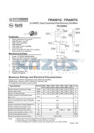 FRA804G datasheet - 8.0 AMPS. Glass Passivated Fast Recovery Rectifiers