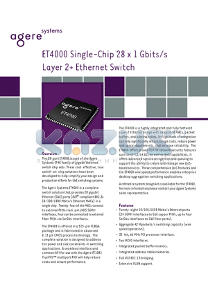 ET4000 datasheet - Single-Chip 28 x 1 Gbits/s Layer 2 Ethernet Switch