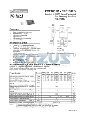 FRF1004G datasheet - Isolated 10 AMPS. Glass Passivated Fast Recovery Rectifiers