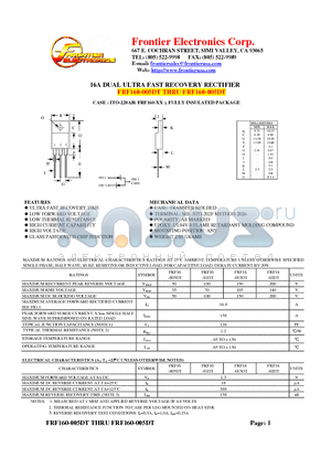 FRF16-01DT datasheet - 16A DUAL ULTRA FAST RECOVERY RECTIFIER