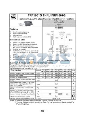 FRF1602G datasheet - Isolation 16.0 AMPS. Glass Passivated Fast Recovery Rectifiers