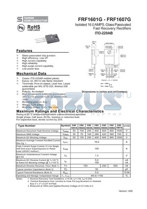 FRF1602G datasheet - Isolated 16.0 AMPS. Glass Passivated Fast Recovery Rectifiers