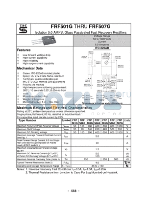 FRF505G datasheet - Isolation 5.0 AMPS. Glass Passivated Fast Recovery Rectifiers