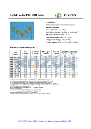 FRH110-250U datasheet - Radial Leaded PTC FRH Series