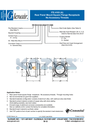 FRITS4103A datasheet - Rear Panel Mount Square Flange Receptacle
