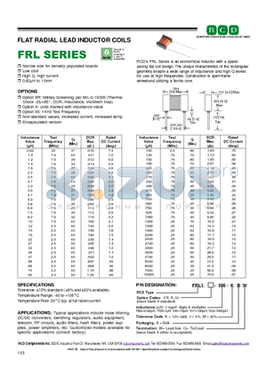 FRL1ER-100-MBW datasheet - FLAT RADIAL LEAD INDUCTOR COILS