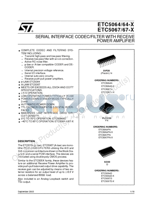 ETC5064D datasheet - SERIAL INTERFACE CODEC/FILTER WITH RECEIVEPOWER AMPLIFIER