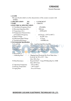 CRB455E datasheet - Ceramic Resonator