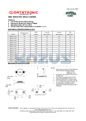 DR331-3-104 datasheet - SMD INDUCTOR