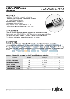 FRM3Z232BS-A datasheet - InGaAs-PIN/Preamp Preamp