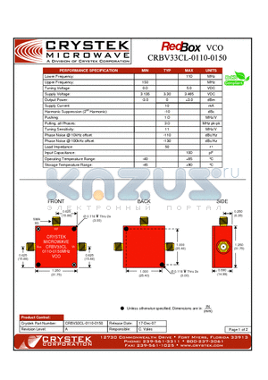 CRBV33CL-0110-0150 datasheet - VCO (voltage controlled oscillator).