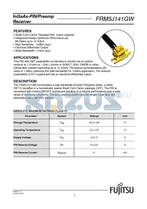 FRM5J141GW datasheet - InGaAs-PIN/Preamp Receiver