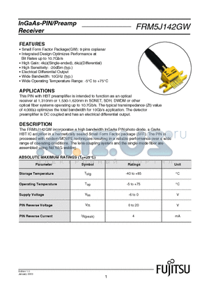 FRM5J142GW datasheet - InGaAs-PIN/Preamp Receiver