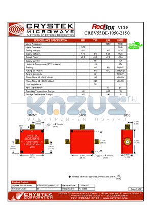 CRBV55BE-1950-2150 datasheet - VCO (voltage controlled oscillator)