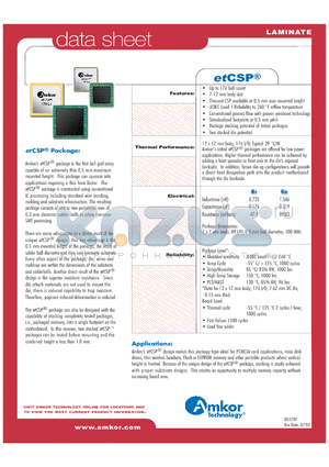 ETCSP datasheet - the first ball grid array capable of an extremely thin 0.5 mm maximum mounted height.