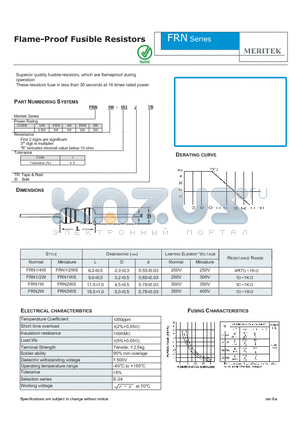 FRN datasheet - Flame-Proof Fusible Resistors