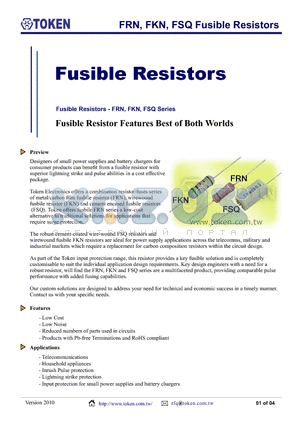 FRN1W470RJP datasheet - FRN, FKN, FSQ Fusible Resistors