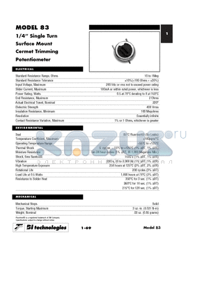 83PR100KLFTB datasheet - 1/4 Single Turn Surface Mount Cermet Trimming Potentiometer