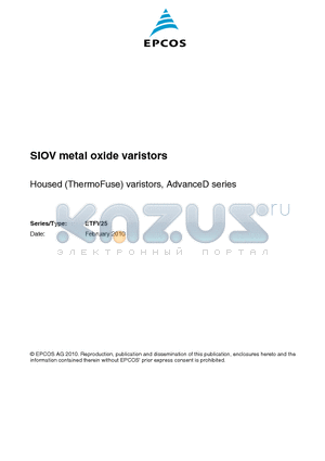 ETFV25 datasheet - SIOV metal oxide varistors Housed (ThermoFuse) varistors, AdvanceD series