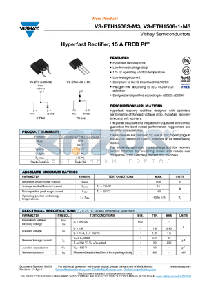 ETH1506-1TRL-M3 datasheet - Hyperfast Rectifier, 15 A FRED Pt