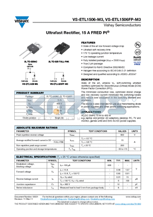ETL1506FP-M3 datasheet - Ultrafast Rectifier, 15 A FRED Pt